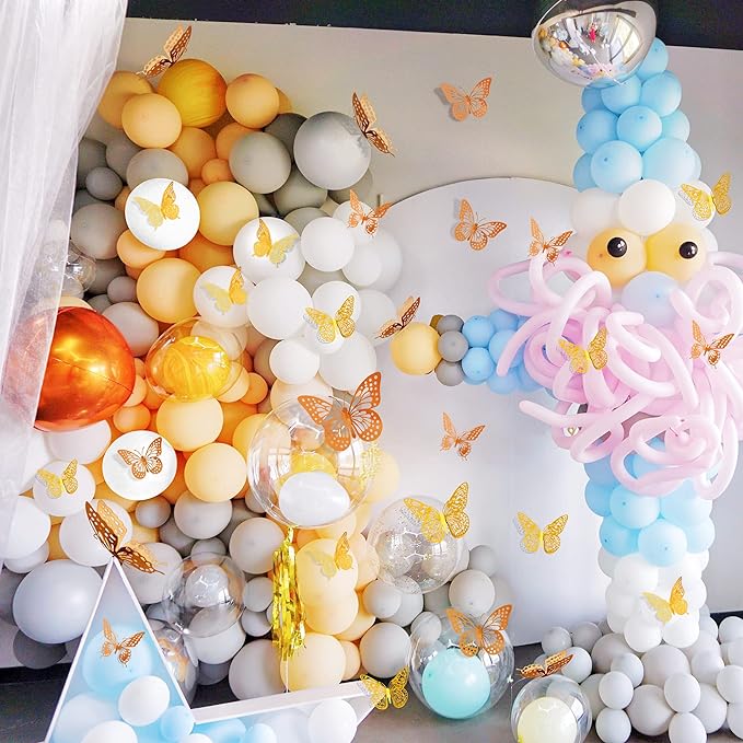 SAOROPEB 3D Butterfly Wall Decor, 48 Pcs 4 Styles 2 Color 3 Sizes, Removable Metallic Wall Sticker Room Mural Decals for Kids Bedroom Nursery Classroom Party Decoration (2 Color)