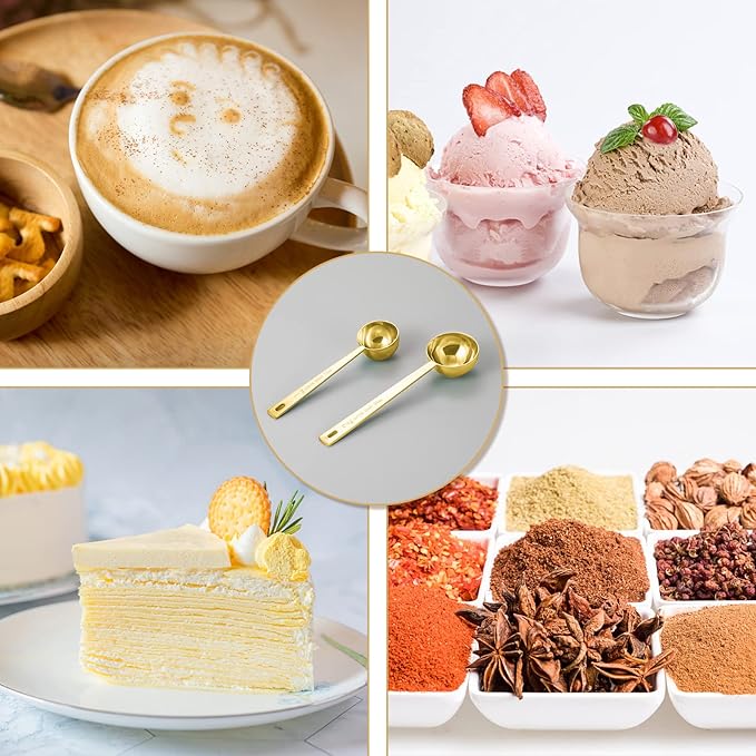 Premium Coffee Scoop Set, Set of 2, Metal Stainless Steel Long Handle Coffee Scoop, Measuring Coffee Spoons Contains 1 Tablespoon (15 ml) and 2 Tablespoons (30 ml) Spoon-Gold