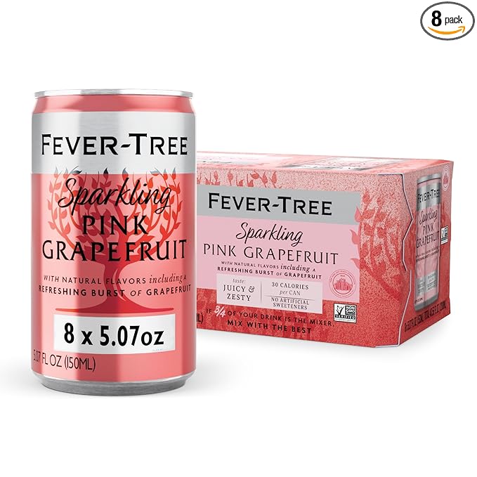 Fever-Tree Sparkling Pink Grapefruit - Premium Quality Mixer - Refreshing Beverage for Cocktails & Mocktails. Naturally Sourced Ingredients, No Artificial Sweeteners or Colors - 5.07 Fl Oz Cans - Pack of 8