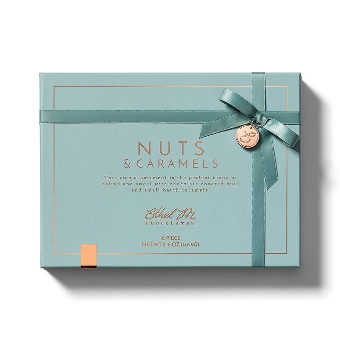 Ethel M Chocolates Premium Nuts & Caramels Collection Chocolate Gift Box, Milk & Dark Chocolate Candy Assortment, 12 Pieces of Creamy, Smooth and Rich Chocolate Gems