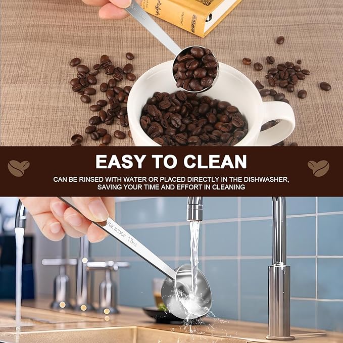 Coffee Scoop Set, Tablespoon Scoop 2 Pc Set (1 Tbsp & 2 Tbsp), Stainless Steel Measuring Spoons for Ground Coffee with Long Handles, for Tea, Sugar, or Flour