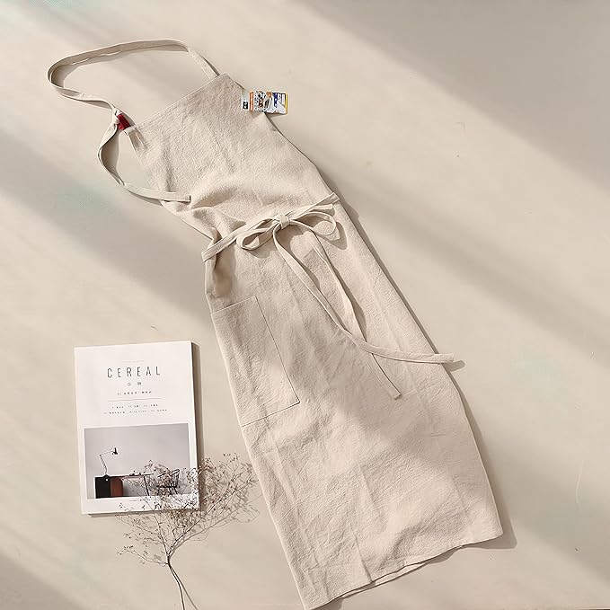 HANEE Kitchen Apron for Women & Men (9 Colors) Linen Cooking Aprons with pocket
