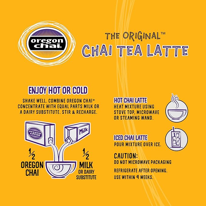 Oregon Chai Caffeine Free Chai Concentrate, 32 Fluid Ounce (Pack of 6)