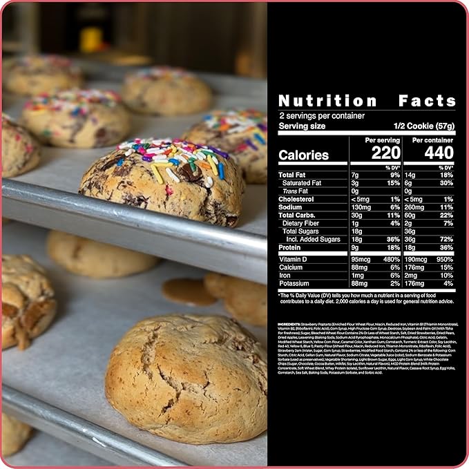 My Cookie Dealer Protein Cookies, Strawberry Toaster Pastry (4oz, Pack of 3) - 18g Protein per Cookie - Individually Wrapped Workout Snacks for On-The-Go Travel