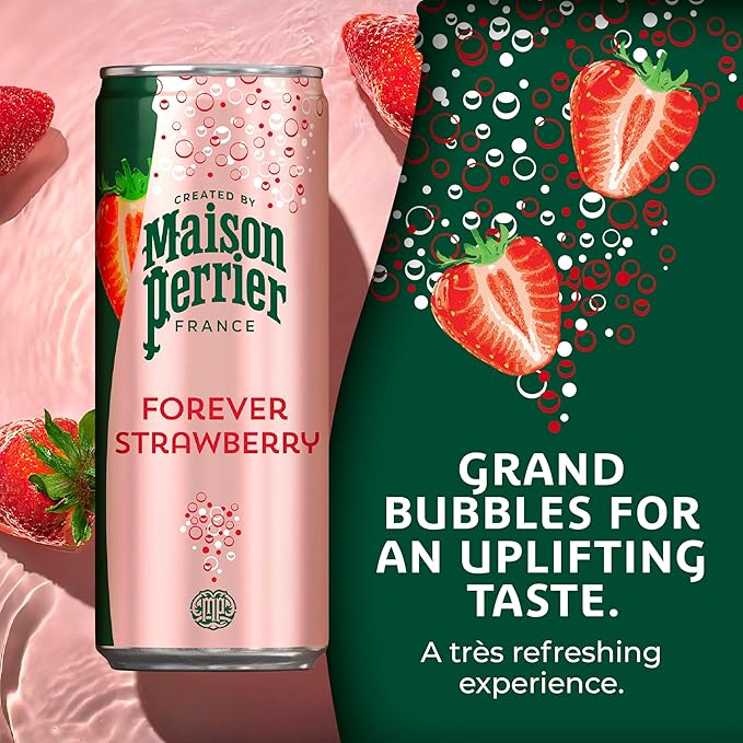 Maison Perrier Forever Strawberry Flavored Sparkling Water, 11.15 Fl Oz Cans, 8 Count, 3 Pack