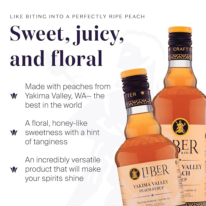 Liber & Co. Peach Syrup - Craft Cocktail Mixer with 60% Peach Juice from Yakima Valley Peaches - Essential for Bellinis, Whiskey Smashes & Bourbon Cocktails - Makes 25 Drinks (12.7 oz)