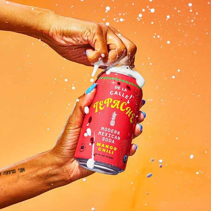 De La Calle Tepache - Mango Chili - Modern Mexican Soda - Craft Fermented Pineapple Sparkling Beverage - Certified Organic, Antioxidant Rich, Non-Alcoholic, Healthy Soda, Low Sugar, Low Calorie, Non-GMO