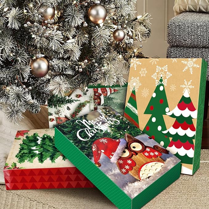12 Christmas Gift Wrap Boxes Bulk with Lids for Wrapping Extra Large Clothes,12 tissue paper and 80 Christmas Stickers(Assorted size for Shirts, Robes, Coats, Sweaters and xmas Holiday Present)