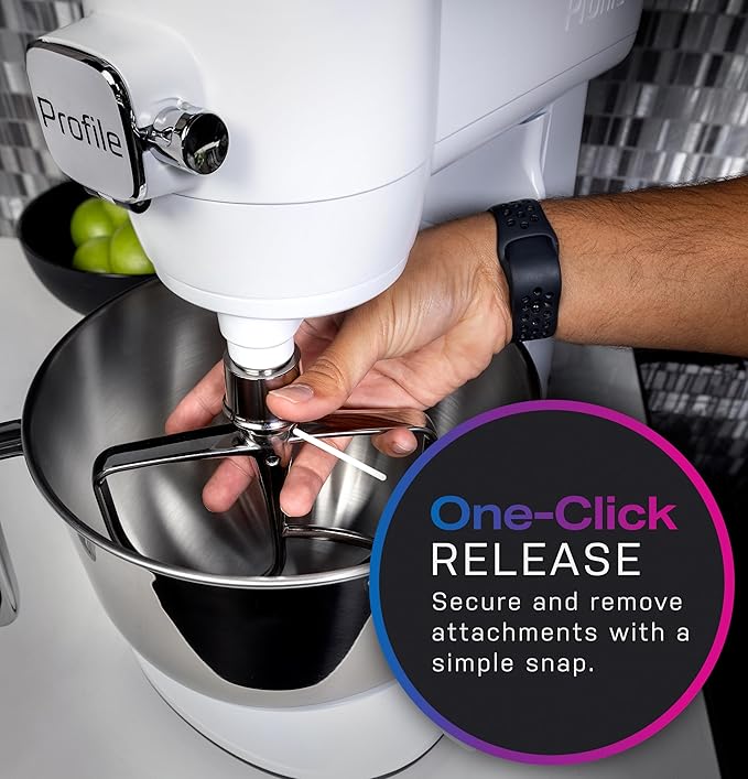 GE Profile Smart Stand Mixer w/Built-In Smart Scale & Auto Sense Technology, 7qt Stainless Steel Bowl, 11 Speed l Dough Hook, Beater, 11-wire whip l works w/Amazon Alexa & Google Home l Stone White