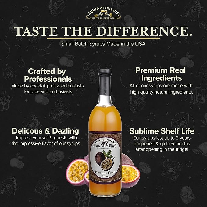 Liquid Alchemist Passion Fruit Syrup for Cocktails - Real Ingredients Make our Mix for Cocktails the Perfect Margarita Mix - Our Non-GMO Passion Fruit Syrup for Drinks is Vegan (12 oz)