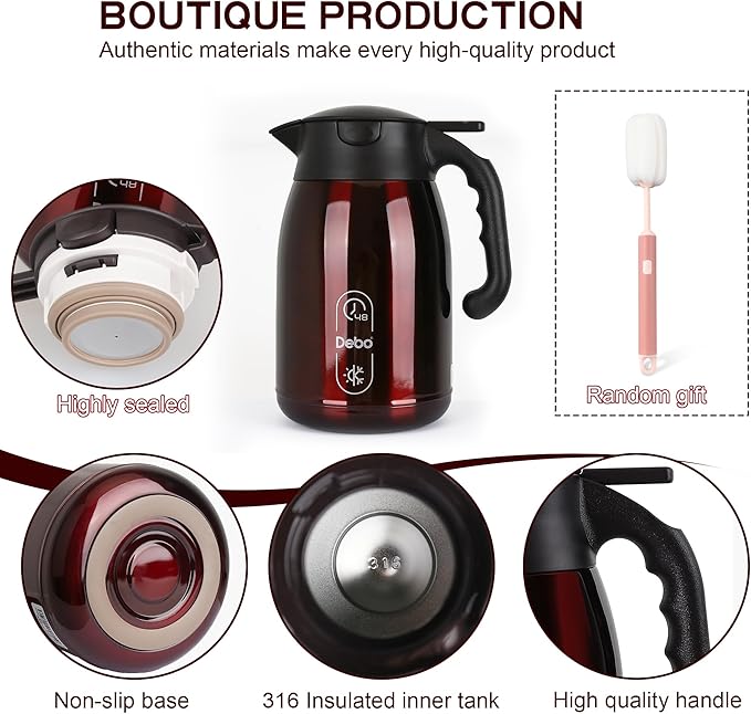 Thermal Coffee Carafe-56oz vacuum Coffee Carafe For Keeping Hot Liquids,Coffee Carafe,Thermal Stainless Steel, Coffee Carafes Press On Lid, Coffee Dispenser Bpa Free .(1.6l) Red