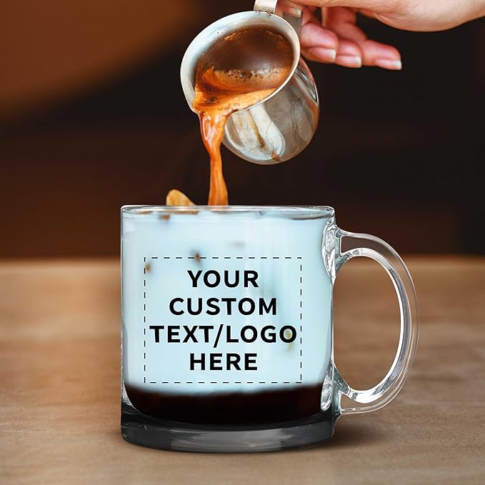 Custom Libbey Clear Glass Coffee Mugs 13 oz. Set of 50, Personalized Bulk Pack - Perfect for Coffee, Tea, Espresso, Hot Cocoa, Other Beverages - Black Bottom