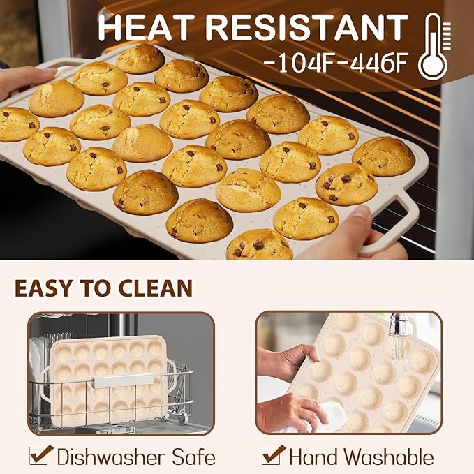 Silicone Mini Muffin Pan, 24 Cups Muffin Tin Baking Mold With Reinforced Stainless Steel Frame Inside, Nonstick Bakeware Cupcake Pan BPA Free