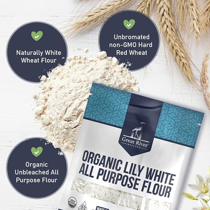 Great River Milling Lily White Organic All-Purpose Flour | Unbleached & Unbromated | Non-GMO, Kosher | Ideal for Bread, Cookies, Cakes, Pizza Dough & Everyday Baking | 5 Lb