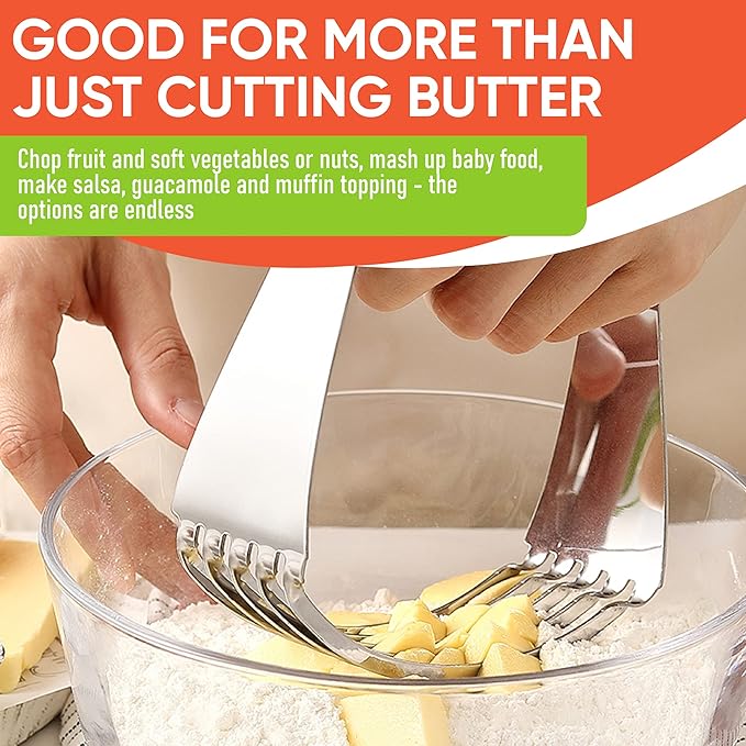 Spring Chef Stainless Steel Large Size Dough Blender For Baking, Professional Manual Dough Cutter Tool, Dishwasher Safe Puff Pastry Cutter Tool with Sharp Blades, Pastry Blender for Easy Mixing - Mint