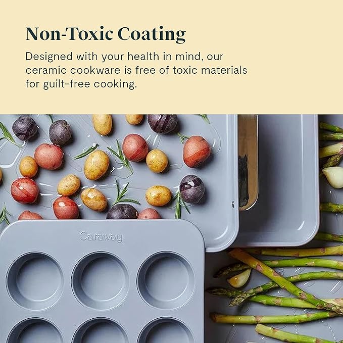 Caraway Nonstick Ceramic Bakeware Set (11 Pieces) - Baking Sheets, Assorted Baking Pans, Cooling Rack, & Storage - Aluminized Steel Body - Non Toxic, PTFE & PFOA Free - Black