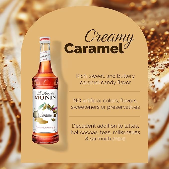 Monin - Caramel Syrup, Rich and Buttery, Great for Desserts, Coffee, and Cocktails, Gluten-Free, Non-GMO (750 ml)