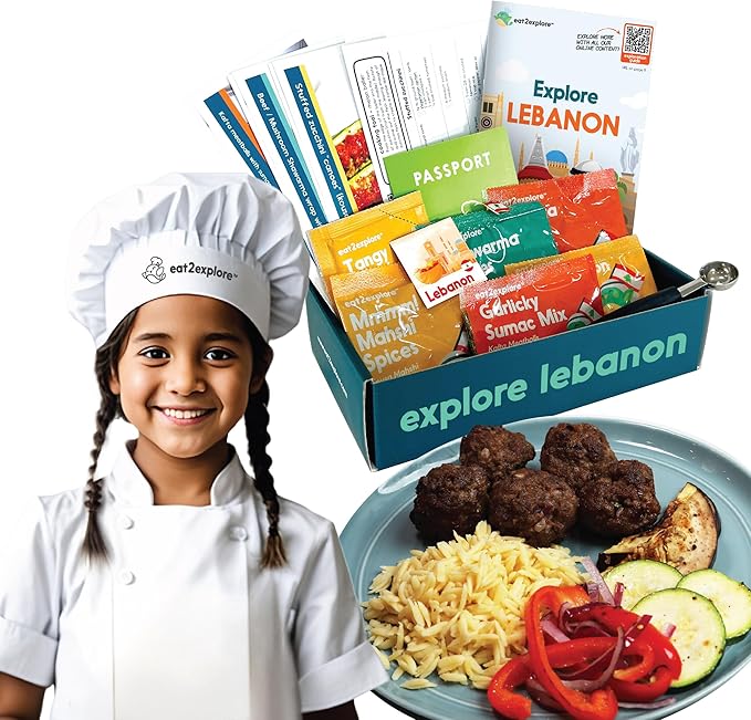 eat2explore Cooking Kits for Kids – Interactive & Educational Kids Cooking Sets Real for Ages 5 and Up,3 Recipe Cards & Global Ingredients – Fun Gift for Young Chefs (Lebanon Edition)