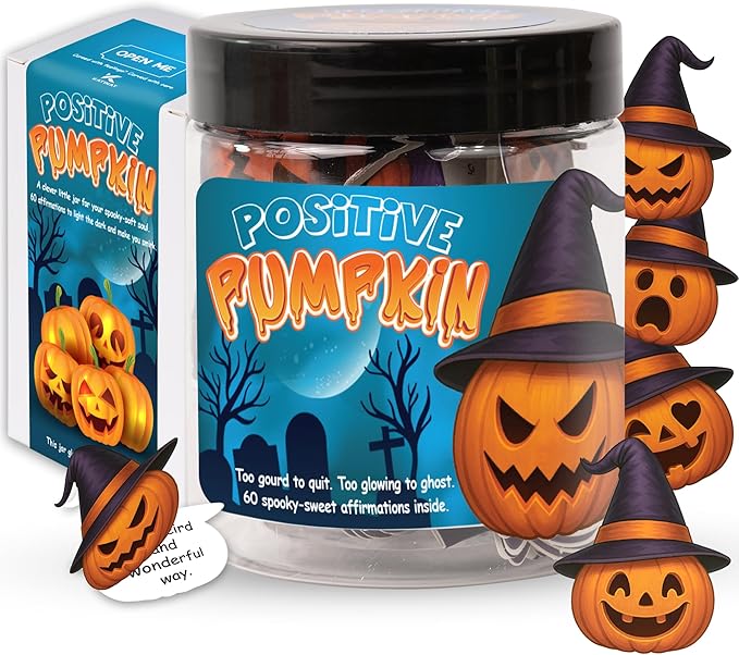 Positive Pumpkin Jar for Women & Teens, Fall Gifts Jar with 60 Uplifting Messages, Cute Pumpkin Basket Stuffer, Fall Decor Gift Idea, Cozy Halloween Basket, Fall Basket Gift