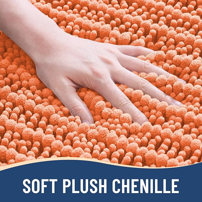 Arotive Luxury Chenille Bathroom Rug Mat, Extra Soft Thick Absorbent Shaggy Bath Rugs, Non-Slip Machine Wash Dry, Plush Bath Mats for Bathroom, Shower and Tub, 70x24, Coral