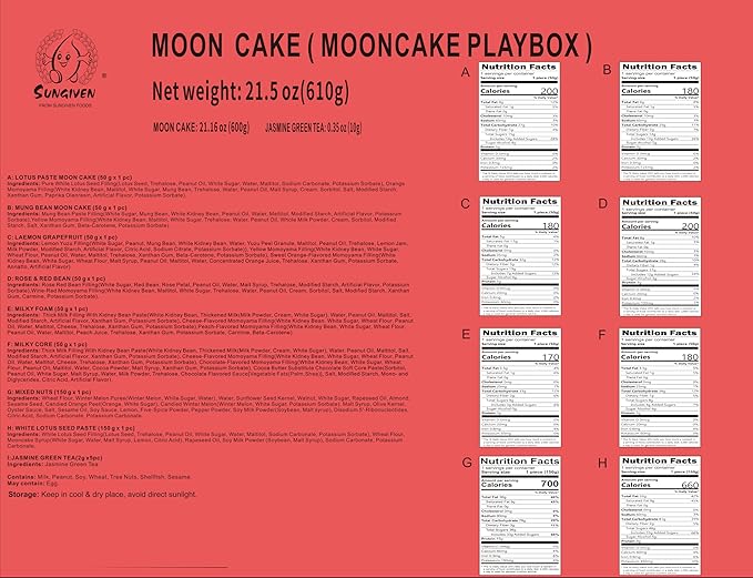 SUNGIVEN Mid-Autumn Festival Mooncake Gift Box - Traditional Culture Collection, 8 Unique Flavors, Mystery Box with Tea, Souvenirs & Elegant Keepsake Packaging – Perfect for Gifting, Huijia 回家月饼，21.16oz