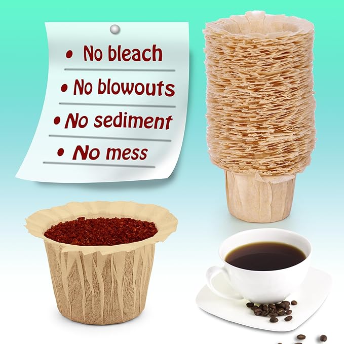 Disposable Coffee Filters, 100 Count Natural Paper Filters Compatible with Keurig Brewers Single Serve 1.0 and 2.0, Fit all Reusable Coffee Pods(Natural 100)