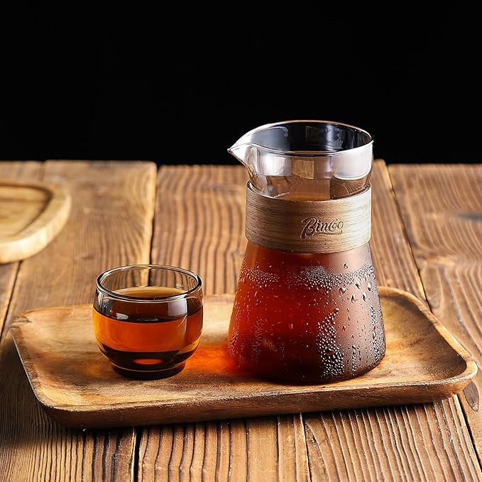 16 oz Glass Coffee Carafe with Wood Heat-Resistant Layer, Coffee Decanter Coffee Server for Pour Over, 1 Pcs Included (Clear)