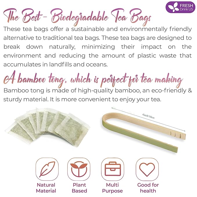 FreshDrinkUS, Premium 135 Ginger Tulsi Tea Bags, 100% Natural, Hand-made Blend of Ginger and Tulsi Holy Basil Leaves, Eco-conscious Tea Bags. Ginger Tulsi Herbal Tea. No Sugar, No Caffeine, Vegan.