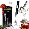 Rechargeable Handheld Milk Frother, Coffee Frother Wand with Stand and 2 Stainless Steel Whisks, Portable Mixer and Foamer, 3 Speed Whisk for Latte, Cappuccino, Matcha, Cocoa, Eggs, Black-1