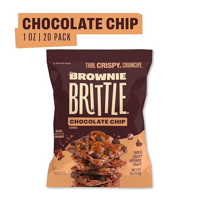 Brownie Brittle – Original Chocolate Chip Thin and Crispy Sweet Snacks (Pack of 20, 1 oz), Rich Gourmet Brownie Bites Dessert