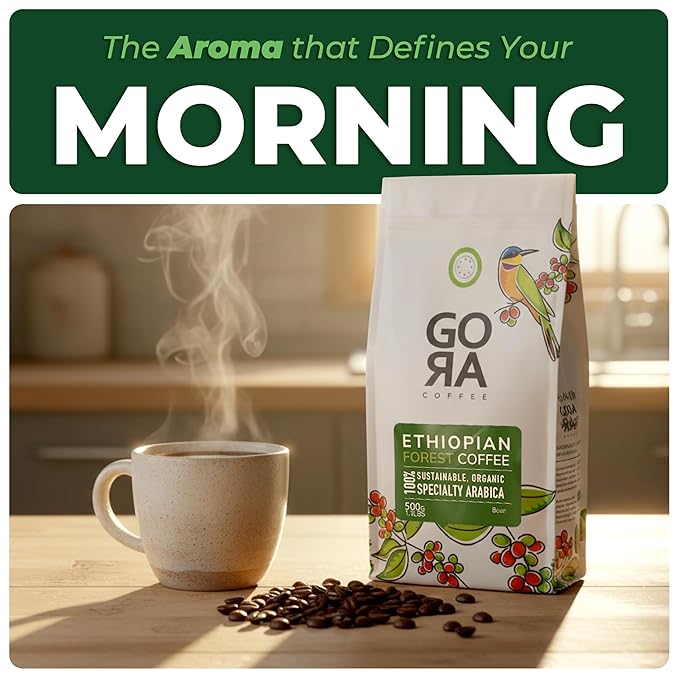 GO RA COFFEE – Ethiopian Roast Whole Bean – Organic Arabica from Ethiopia – Mycotoxin-Free, Single Origin African Beans – Roasted at Source – 500g (17.64 oz) – by Moyee Coffee
