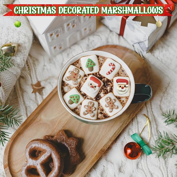 4E's Novelty Christmas Decorated Marshmallow Large Individually Wrapped 16 Pcs - Large Christmas Marshmallows for Hot Chocolate Toppers, Marshmallow Treat Toppings for Hot Cocoa Bar Supplies, Christmas Candy for Kid Adults 4.2oz