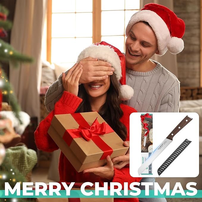 HAUSHOF Bread Knife with Sheath, 8-Inch Serrated Bread Knife for Homemade Bread, 5Cr15Mov Premium Stainless Steel Bread Cutter with Gift Box for Mom Dad, Full Tang and Ergonomic Handle