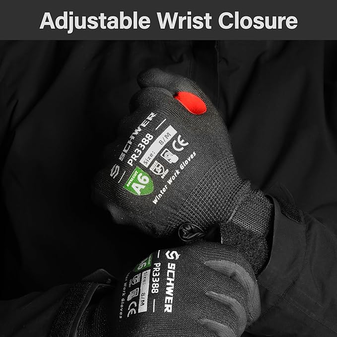 FreezeGuard Winter Work Gloves for Men and Women, ANSI A6 Cut Resistant Gloves With Super Grip, Freezer Glove for Work, Touchscreen, Thermal Insulated, Non PFAS, PR3388, Black Knight (M, 2 Pairs)