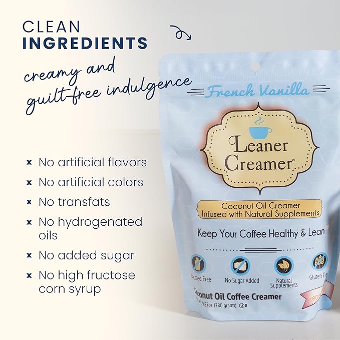 Leaner Creamer Coconut Creamer with Superfood Ingredients – Non-Dairy, Sugar-Free, Keto, Gluten-Free Powdered Coffee Creamer – French Vanilla – 280g