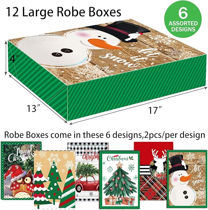 12 Extra Large Christmas Gift Wrap Boxes Bulk with Lids, 12 Tissue paper and 80 Foil Christmas Stickers for Wrapping Oversized Clothes (Robes, Sweater, Coat, Shirts) and Xmas Holiday Present