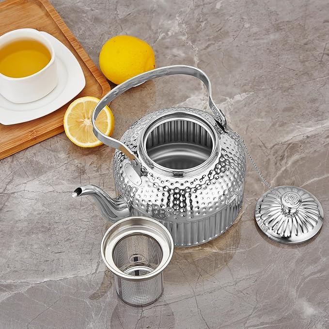 SANQIAHOME Antique 1.2L (40Oz) Stainless Steel Teapot with Infuser Silver