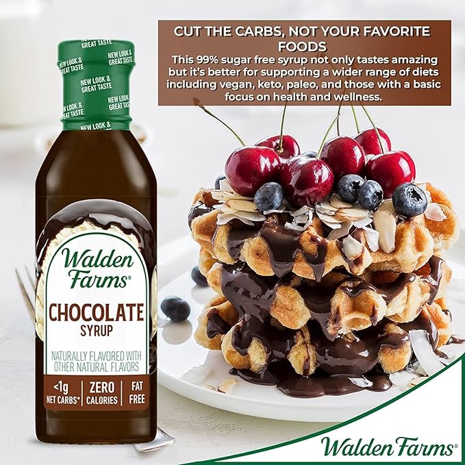 Walden Farms Chocolate Syrup – Perfect for Coffee, Desserts, Ice Cream – Zero Calorie, Sugar-Free, Low Carb, Keto-Friendly, Gluten-Free, Vegan – 12 oz Bottle