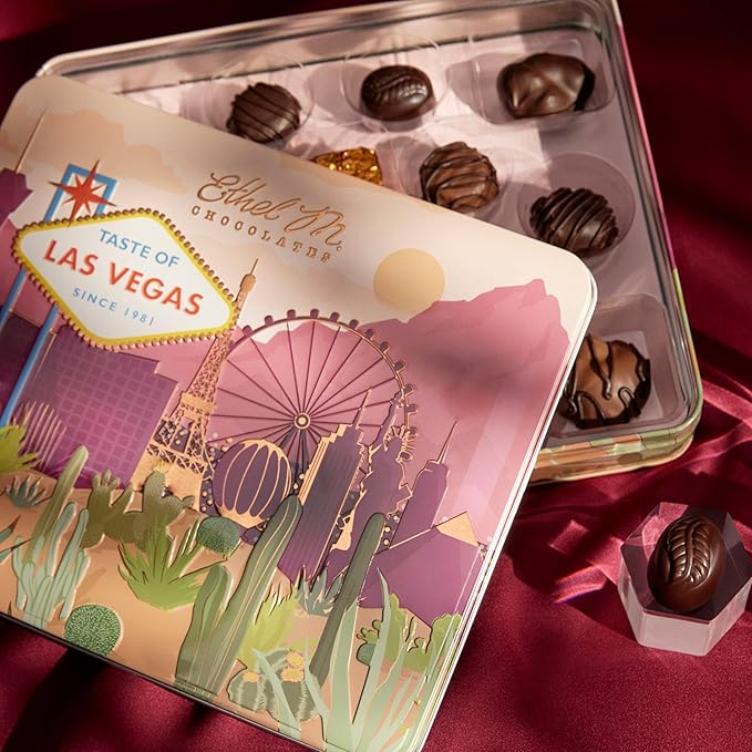 Ethel M Chocolates Premium Taste of Las Vegas Collection Chocolate Gift Box, Milk & Dark Chocolate Candy Assortment, 16 Pieces of Creamy, Smooth and Rich Chocolate Gems