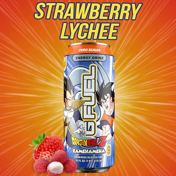 G Fuel Energy Drink, Strawberry Lychee, Sugar Free Beverage with 140mg Caffeine, Daily Energy Boost with Focus Amino, Vitamin + Antioxidants, 16 oz Cans (Kamehameha, 12-Pack)