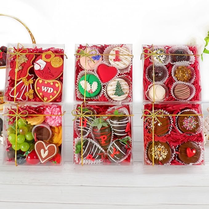 15PCS 5x5x2 Inches Full Clear Chocolate Covered Strawberries Boxes Cookies Boxes Mini Bundt Cake Pie Cinnamon Roll Treat Boxes Chocolate Truffle Box Party Wedding Favor