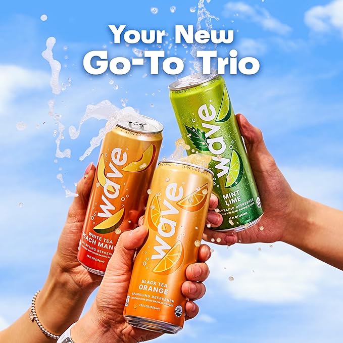 WAVE Sparkling Refreshers | Sparkling Juice | Organic Hydration | Low Calorie Drink | Lightly Carbonated Soda Alternative | No Added Sugar or Artificial Ingredients | Black Tea Orange | 12 Pack