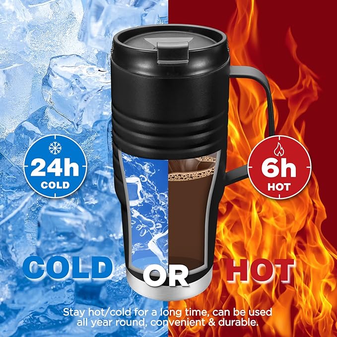 HAUSHOF 24 oz Travel Mug with Handle, Stainless Steel Vacuum Insulated Coffee Travel Mug, Double Wall with Leakproof Lid, BPA Free