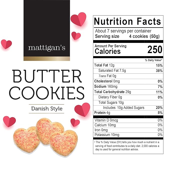 Mattigan's Pink Heart Butter Cookies Danish Style Cookie, 12 Oz Tin 2-Pack, Gourmet Gifts for Birthday, Special Occasions, Assorted Cookie Dessert Sweets, Two Reusable Metal Tin