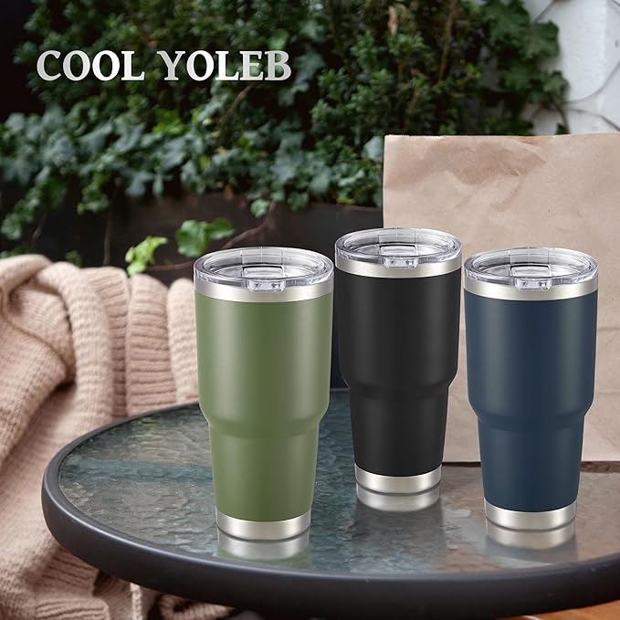 30 oz Tumbler with Lid Stainless Steel Tumblers Vacuum Insulated Cup Reusable Powder Coated Travel Mug Double Wall Leak Proof Portable Cups Keep Cold Drinks for 12 Hours, Black, 1 Pack