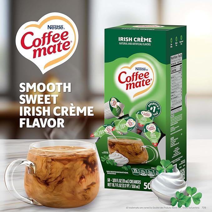 Nestle Coffee mate Coffee Creamer, Irish Creme, Liquid Creamer Singles, Non Dairy, No Refrigeration, 0.375 fl oz Tubs (Pack of 200)