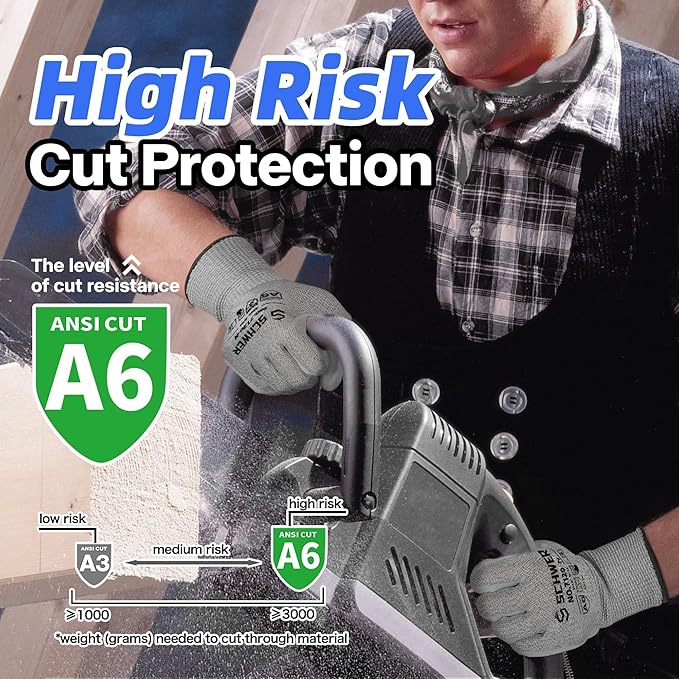 Schwer 3 Pairs Cut Resistant Gloves ANSI A6 Cut Proof Work Gloves, Touchscreen, for Men and Women Used to Woodworking, Glass Cutting, Construction, Cargo Handling, Material Sorting, Car Repair, S