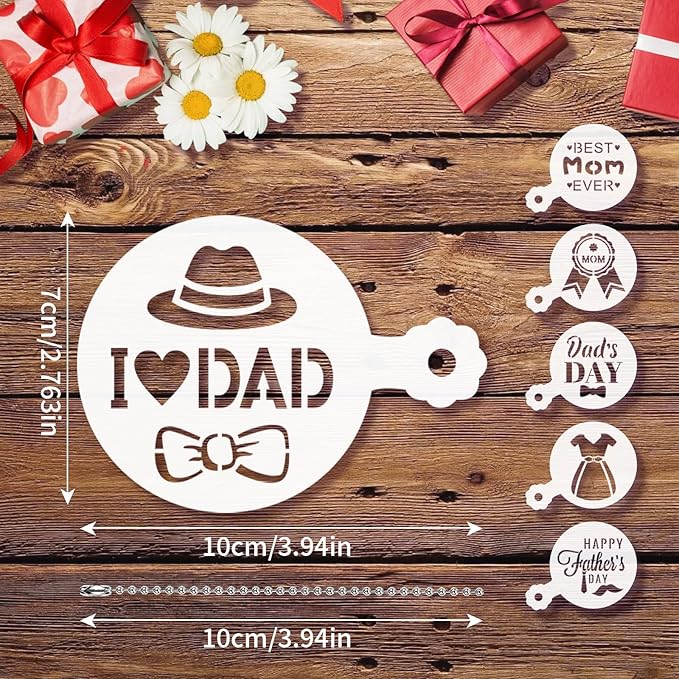 JULBEAR 36 Pieces Reusable Mother's Day Father's Day Cookie Cake Stencils Templates Mold Tools for Mother's Father's Day Birthday Wedding Party Royal Icing Cake Coffee Dessert Decoration Supplies