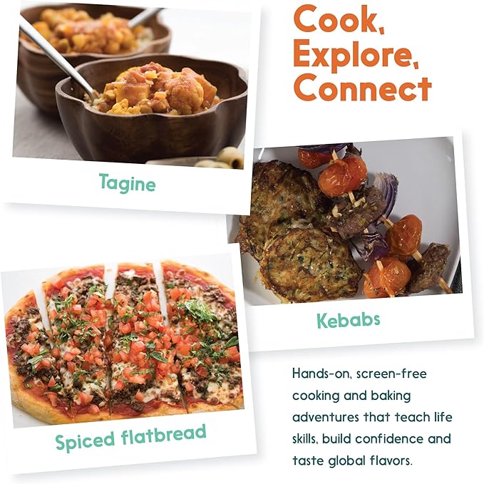 eat2explore Cooking Kits for Kids – Interactive & Educational Kids Cooking Sets Real for Ages 5 and Up,3 Recipe Cards & Global Ingredients – Fun Gift for Young Chefs (Morocco Edition)