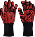 BBQ Gloves, Oven Gloves, Extreme Heat Resistant Barbecue Gloves, Silicone Non-Slip Oven Mitts, Kitchen Gloves for Cooking, Grilling, and Baking (Red)